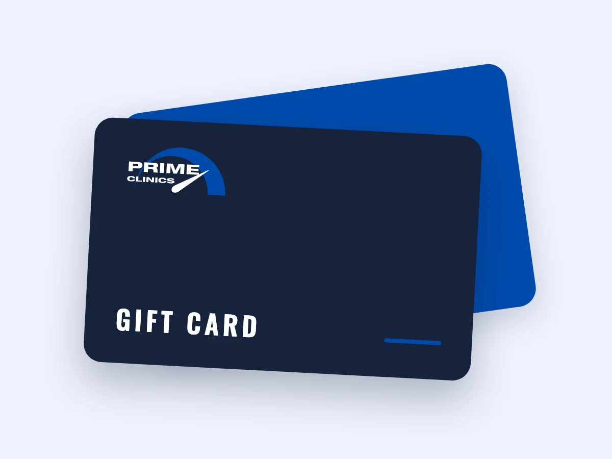 A navy PRIME Clinics gift card