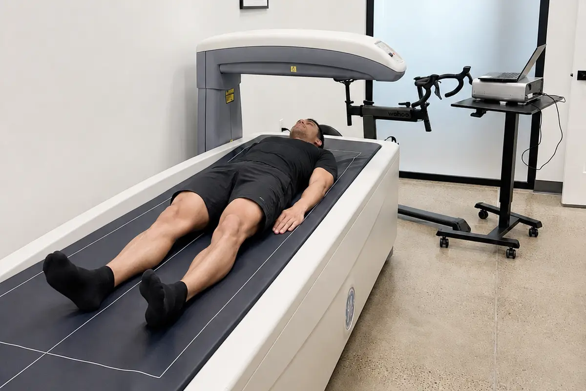 A man lying on the DEXA body composition scanner at PRIME Clinics